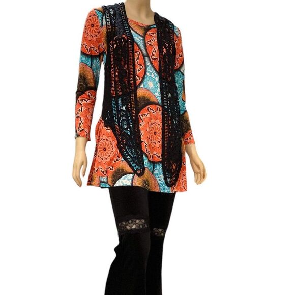 Retro 70's Geo A Line Tunic Top - Picture 2 of 4
